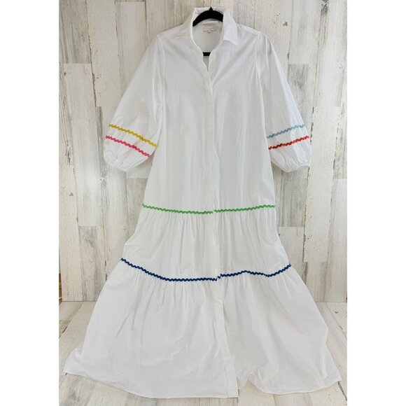 Ann Mashburn Sz S Isla Maxi Shirtdress Dress White Ric Rac - Picture 2 of 16